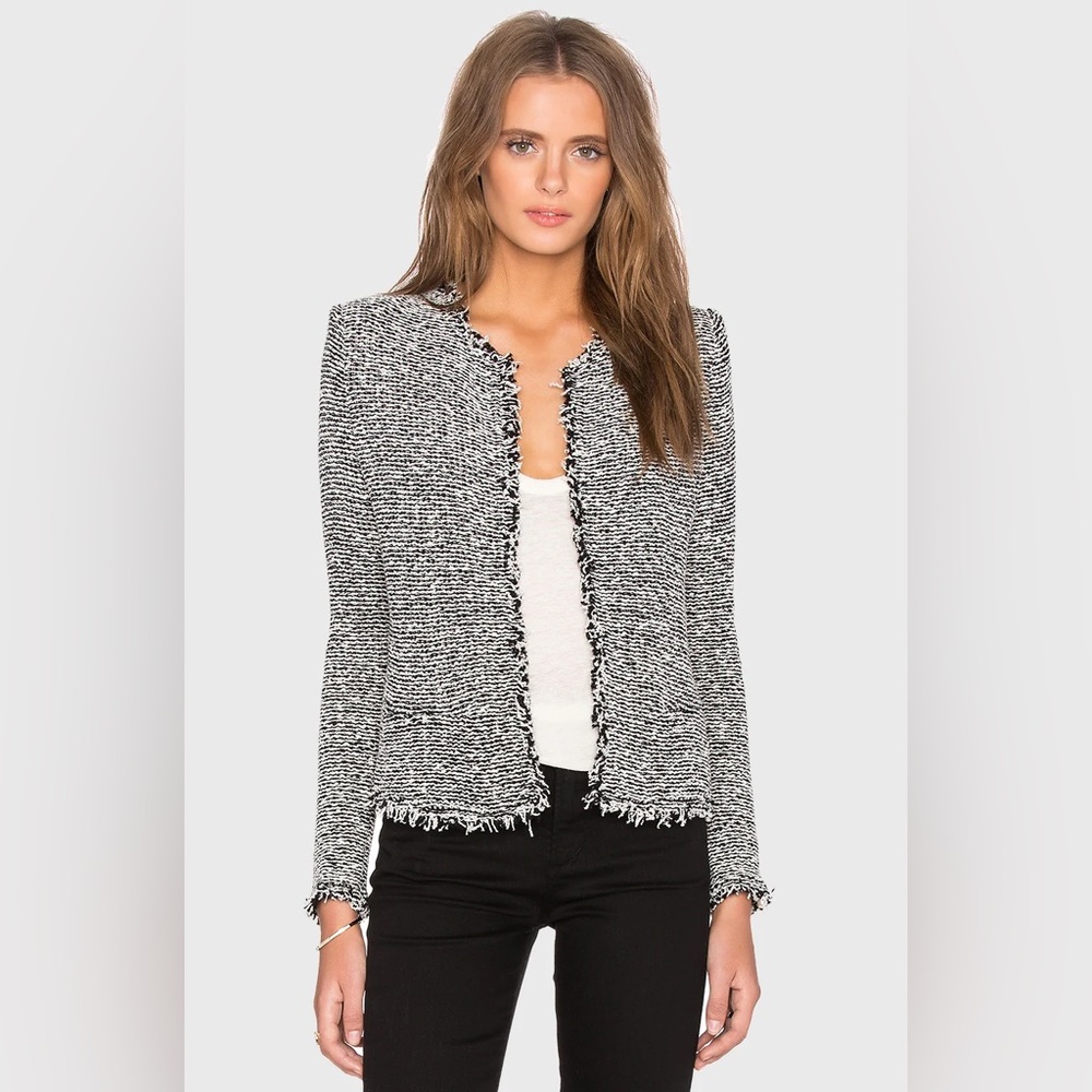 IRO Azure Striped Stretch Tweed Jacket in Black/Ecru